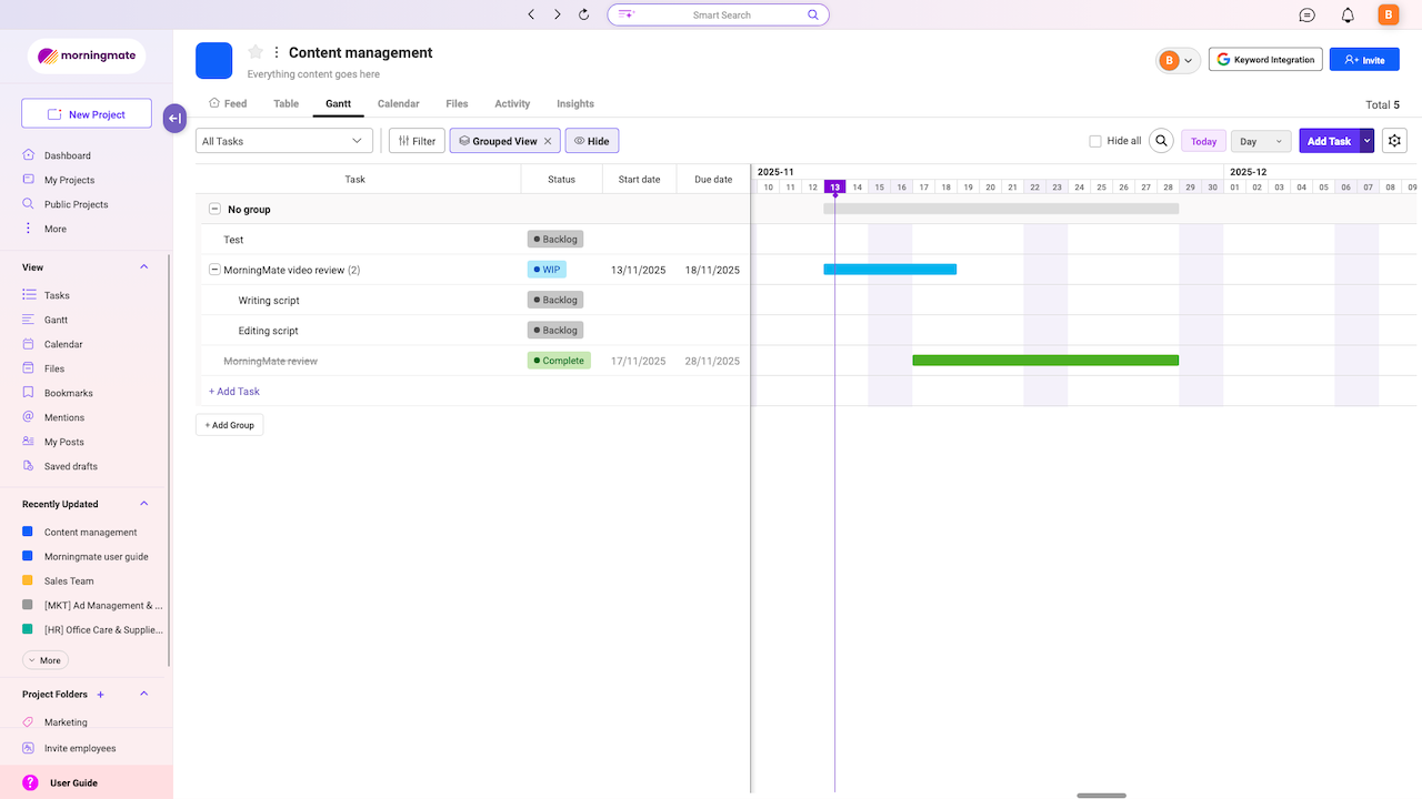 Morningmate Gantt Chart