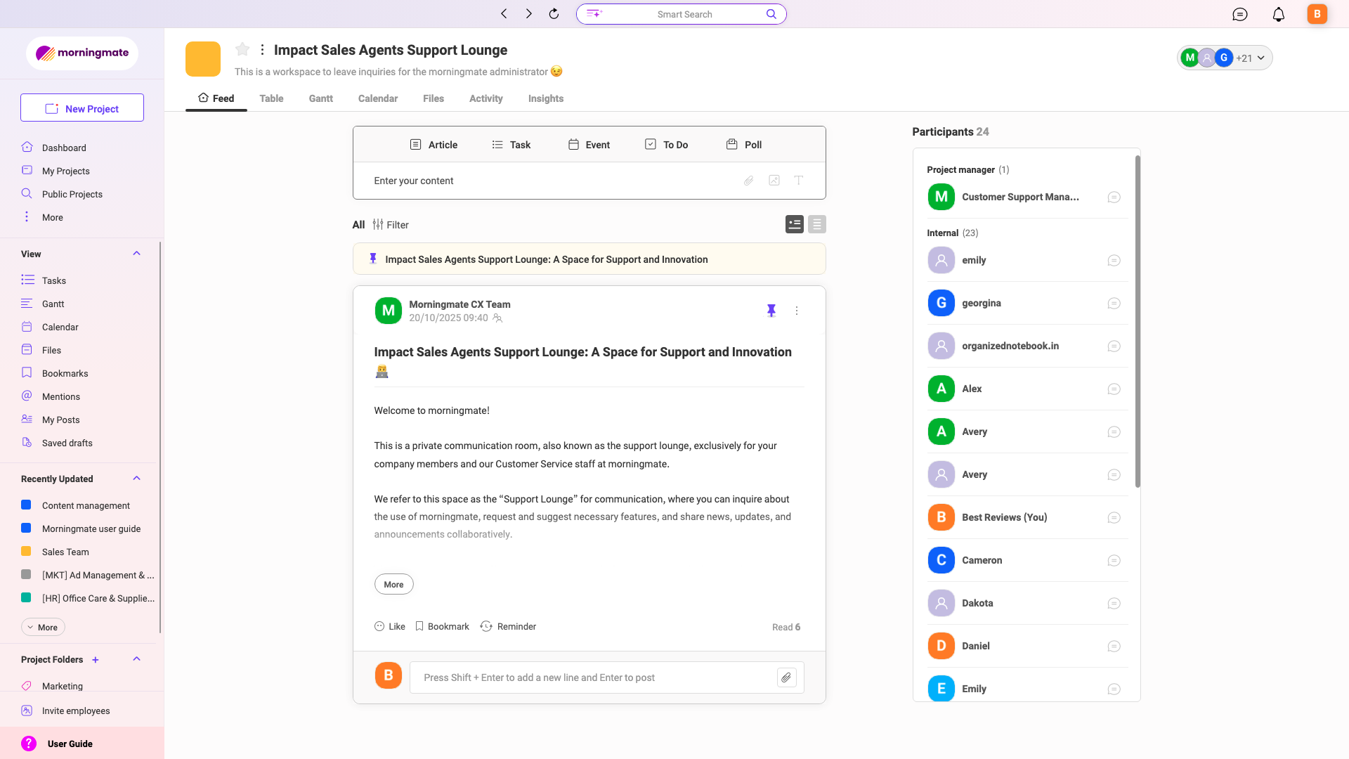 Morningmate Support Lounge