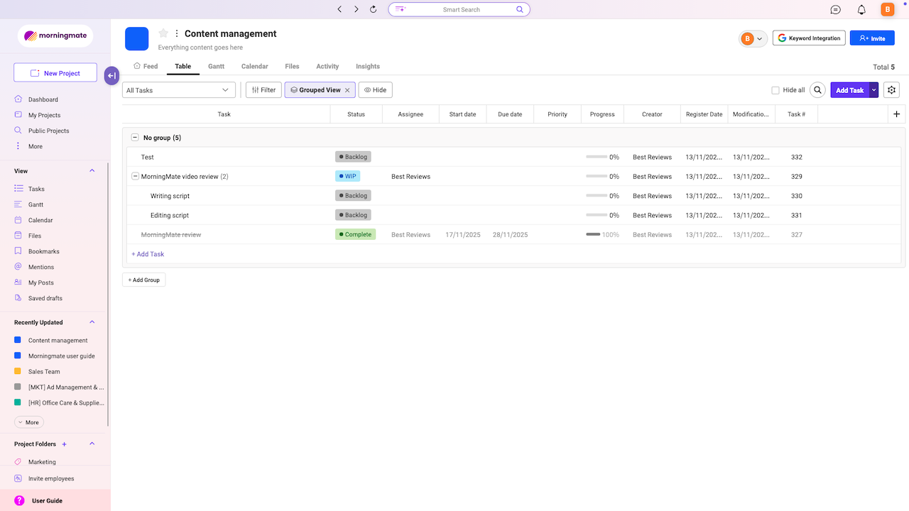 Morningmate Table View