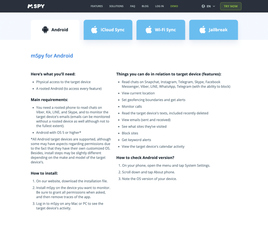 mSpy android compatibility