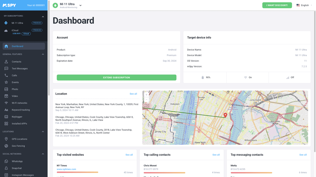 mSpy dashboard