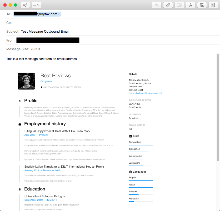 Faxing from email in MyFax