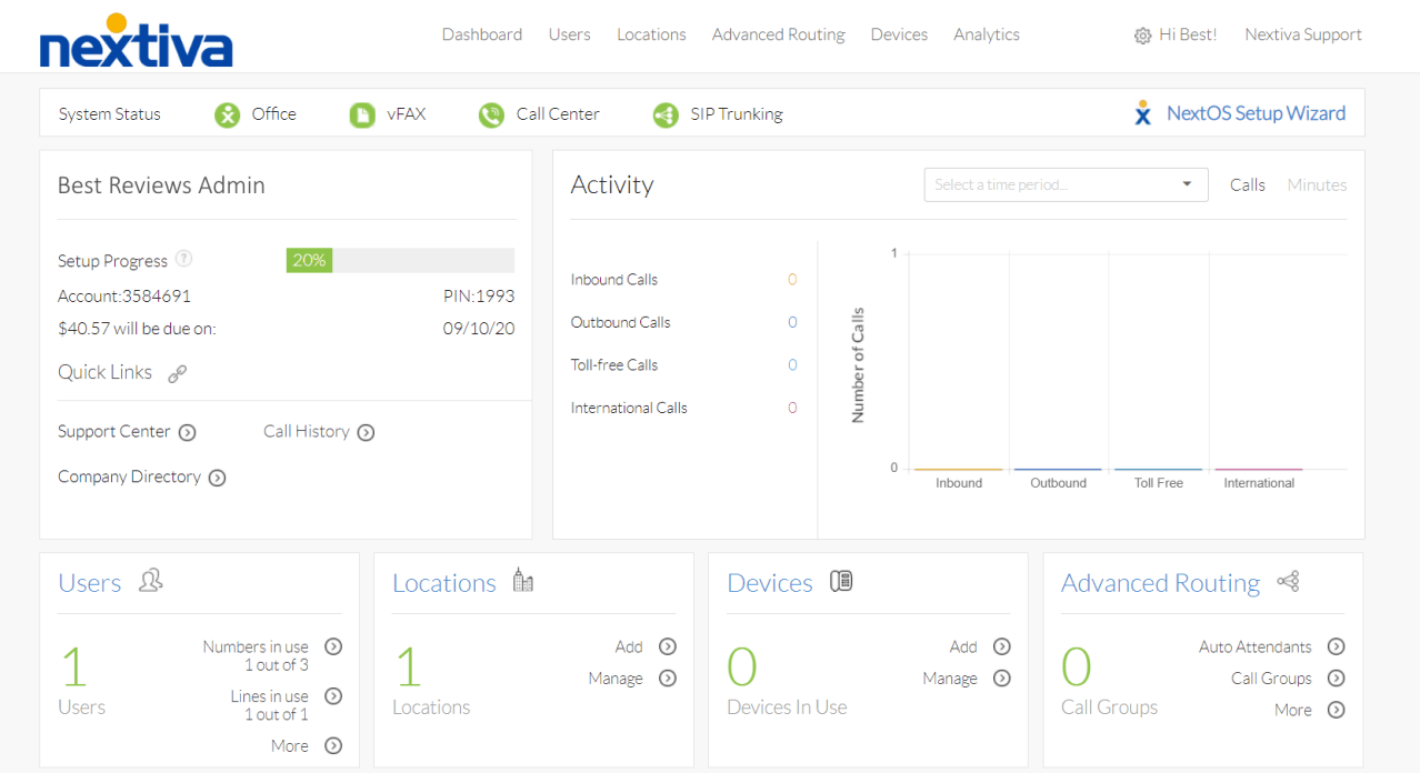 Nextiva admin dashboard