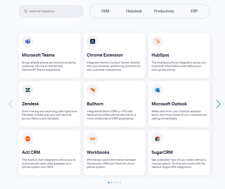 Available integrations with Nextiva