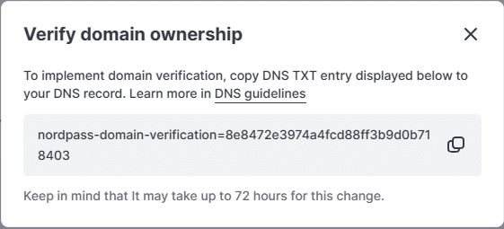 NordPass Business domain verification