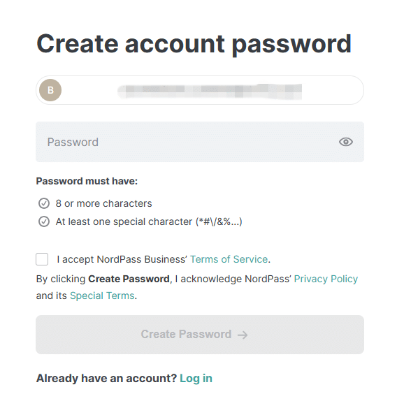 NordPass Business password creation
