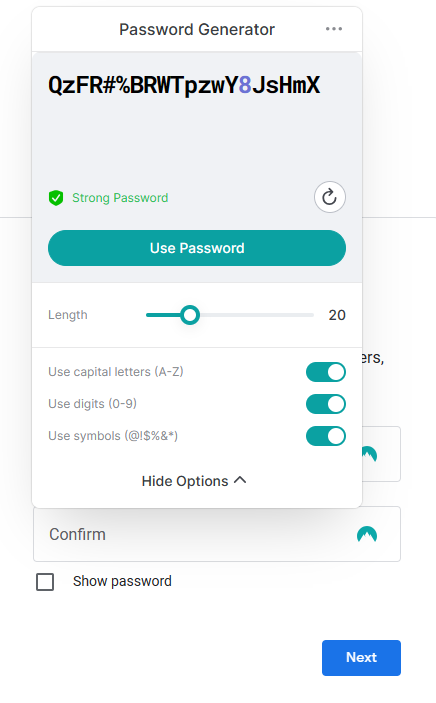 NordPass Business password generator