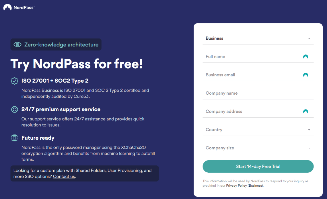 NordPass Business sign up