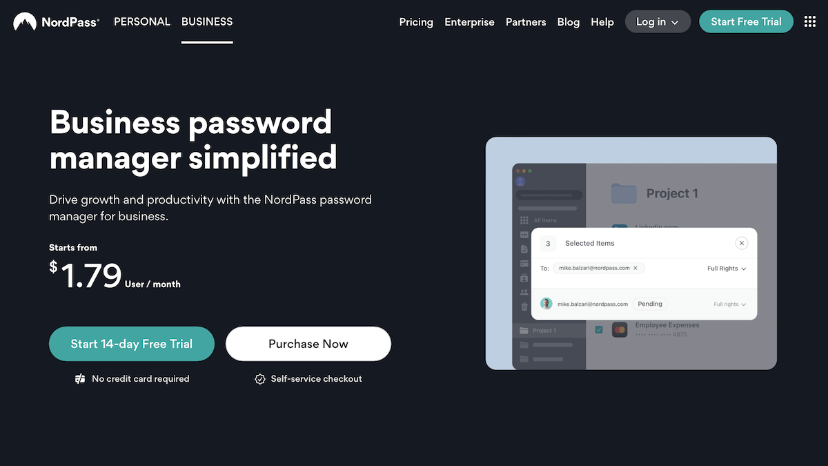 NordPass Business website
