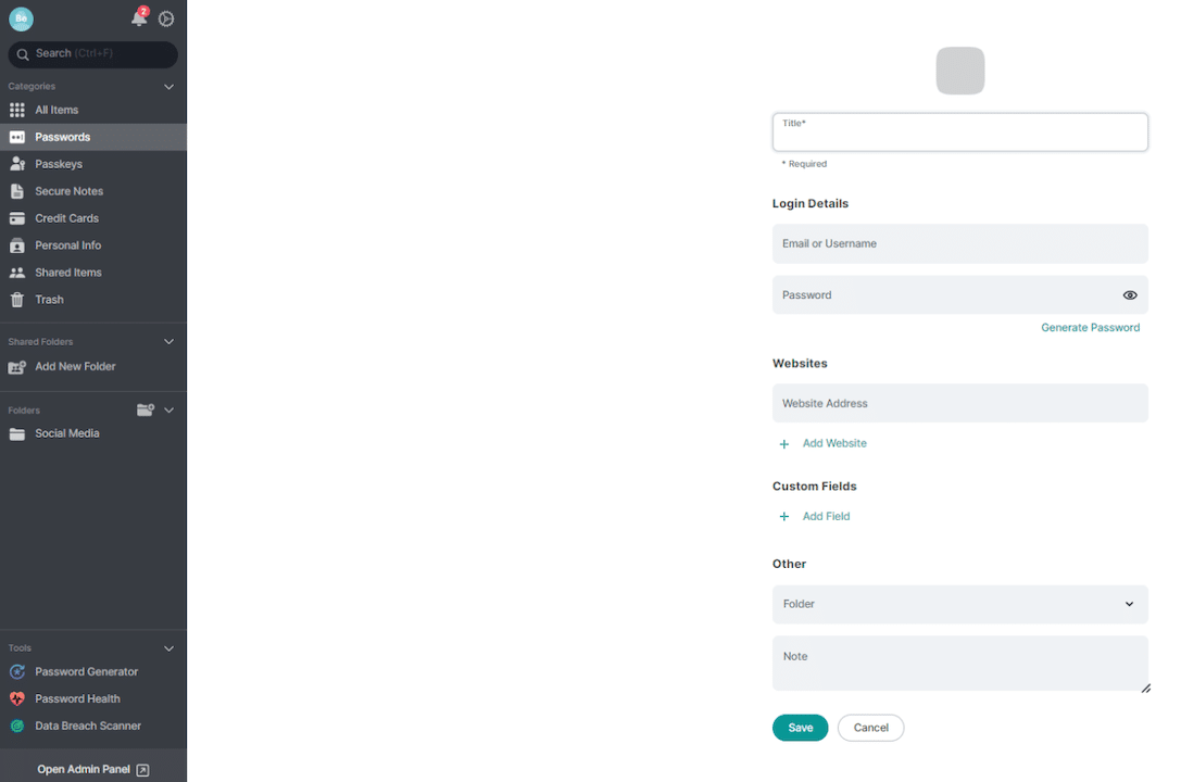 NordPass Personal add entry