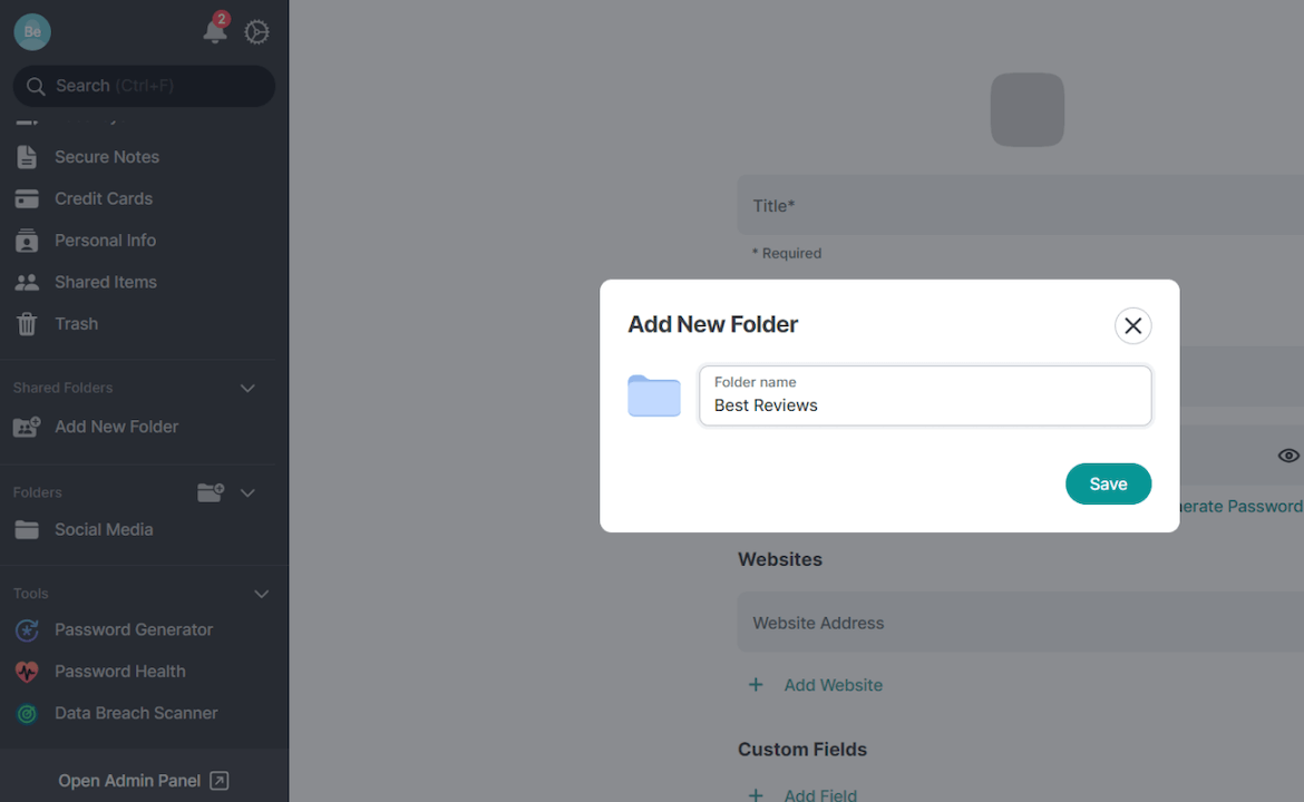NordPass Personal create folder