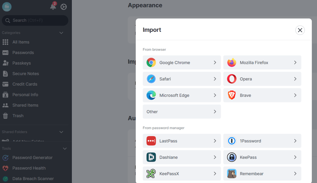NordPass Personal import data