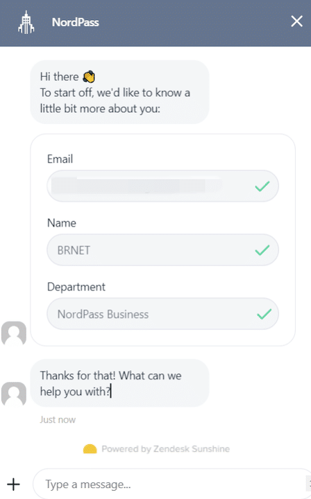 NordPass Personal live chat