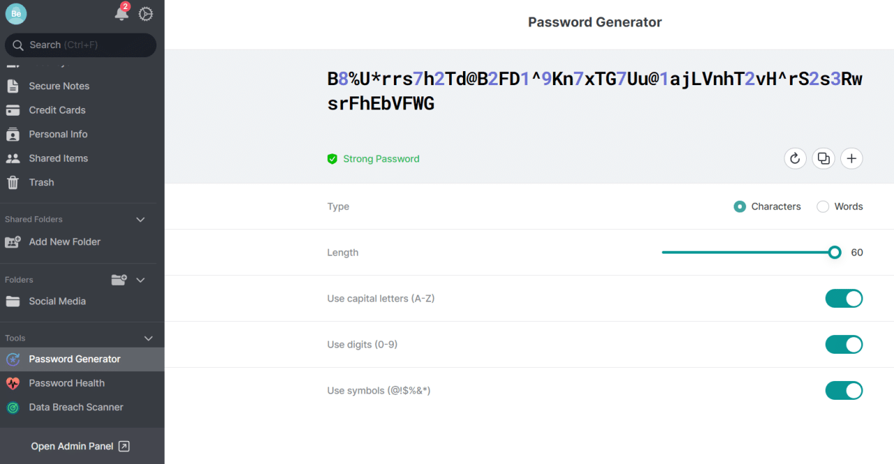 NordPass Personal password generator