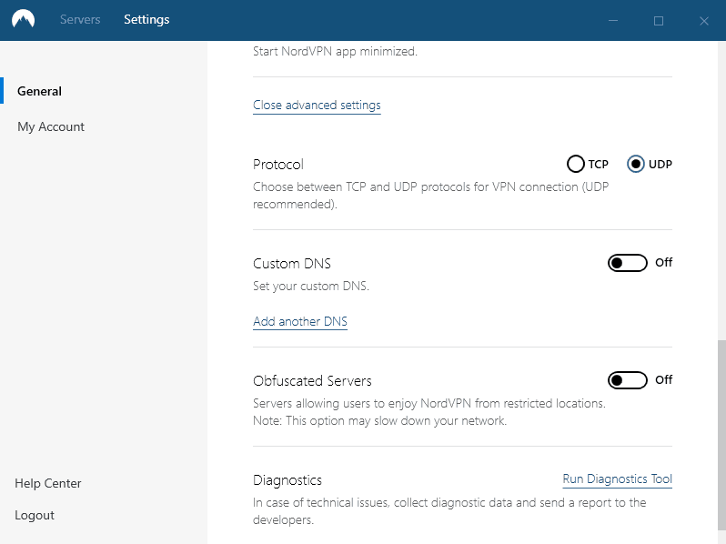 NordVPN advanced settings
