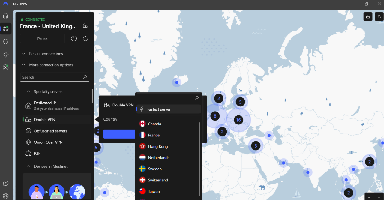 NordVPN double VPN server detail
