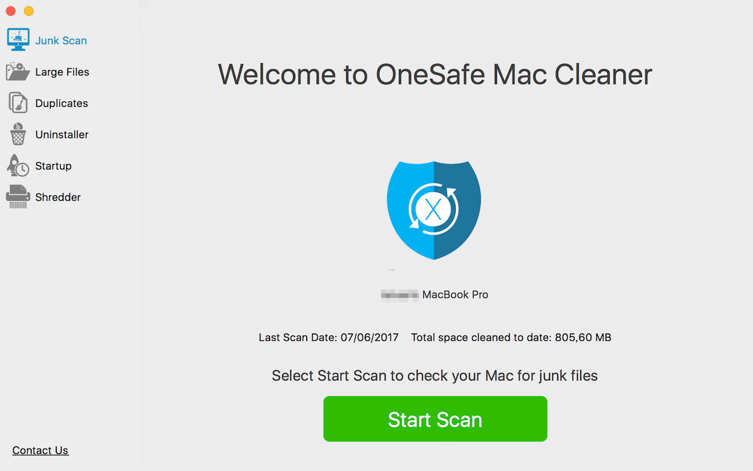 OneSafe Mac Cleaner welcome screen