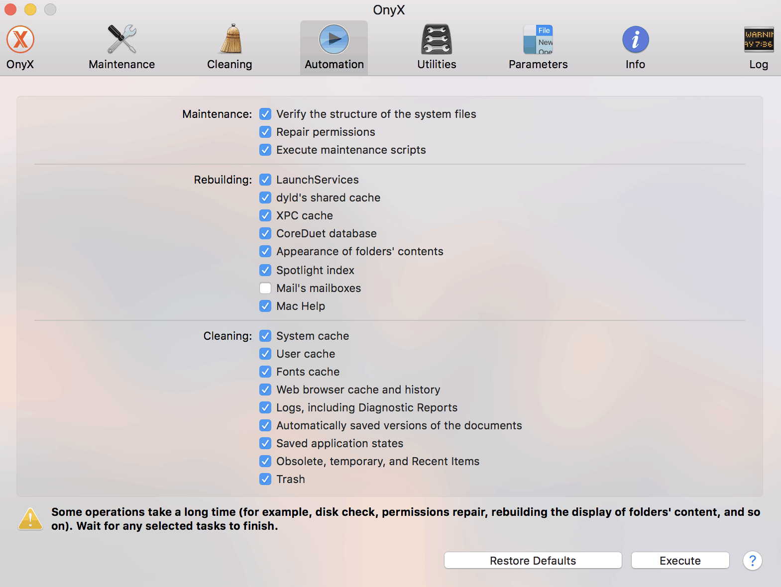 OnyX automation task window
