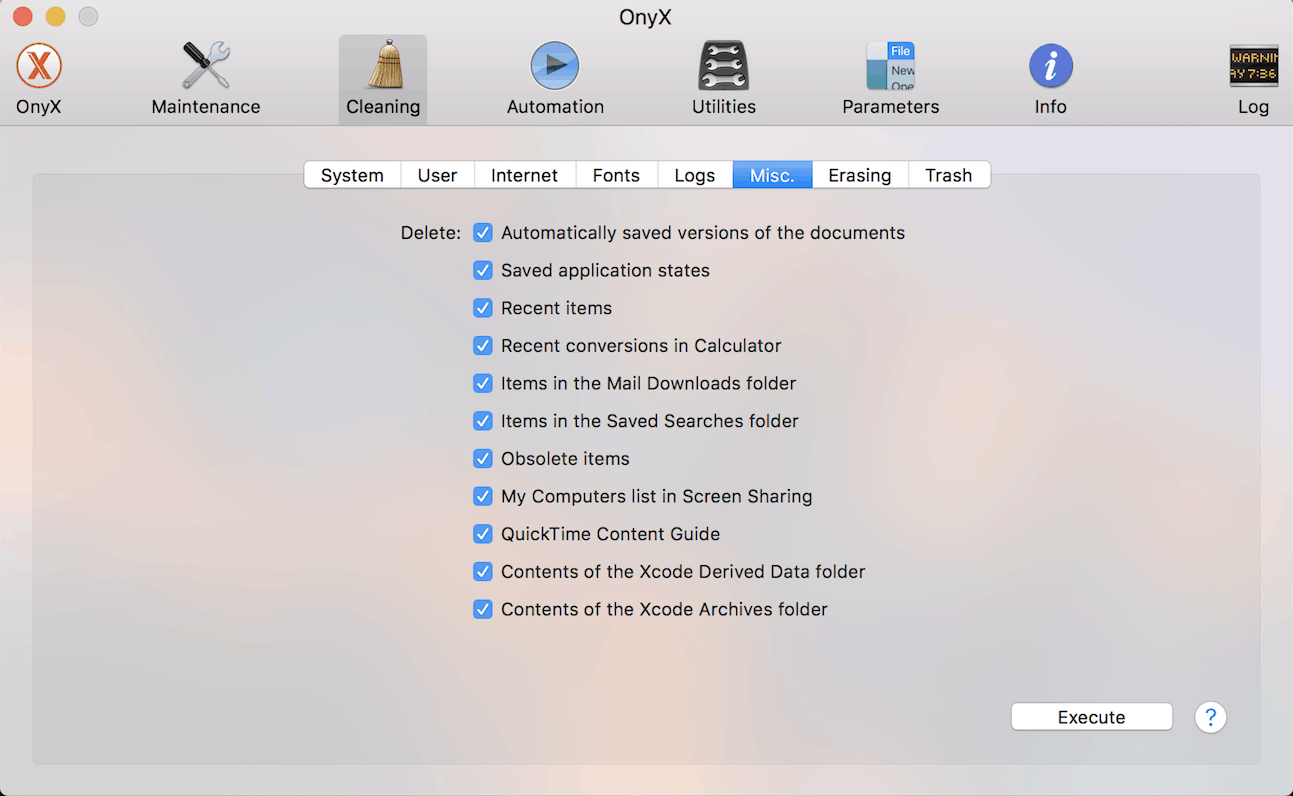 OnyX cleaning misc task