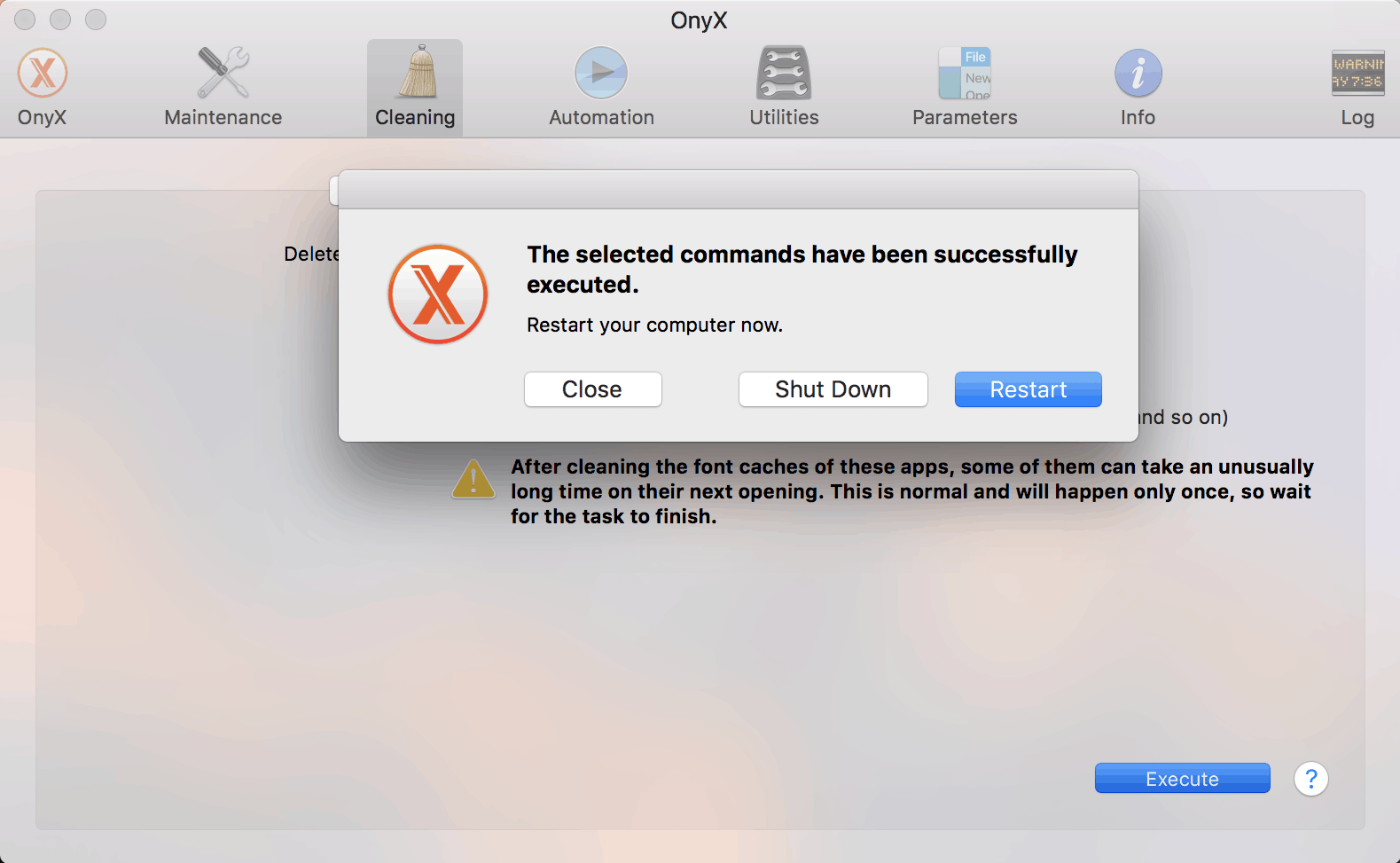 OnyX restart font cache cleaning