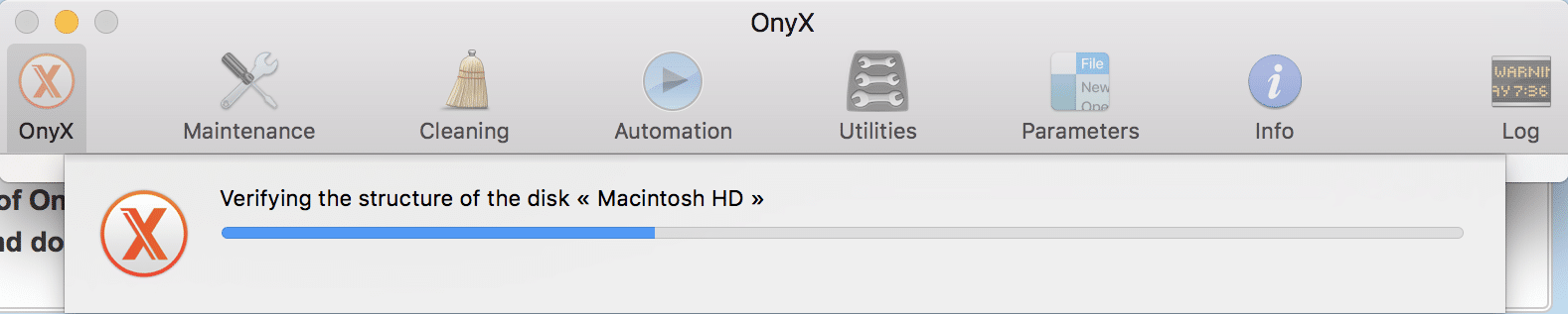 Onyx Verify structure startup disk