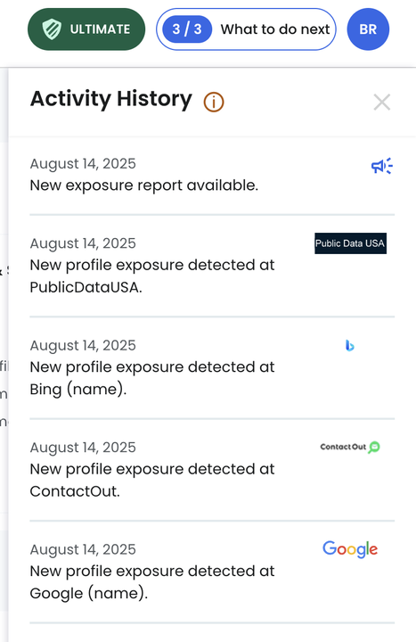 Optery activity history