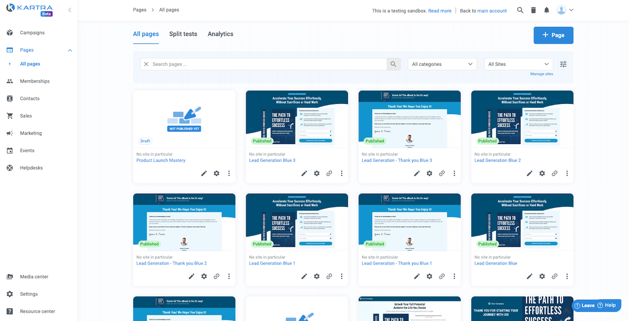 Kartra pages and navigation