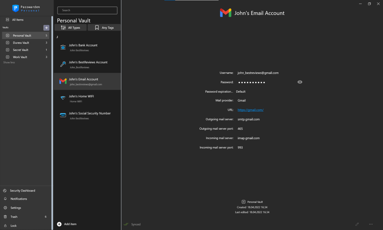 Storing passwords with Passwarden