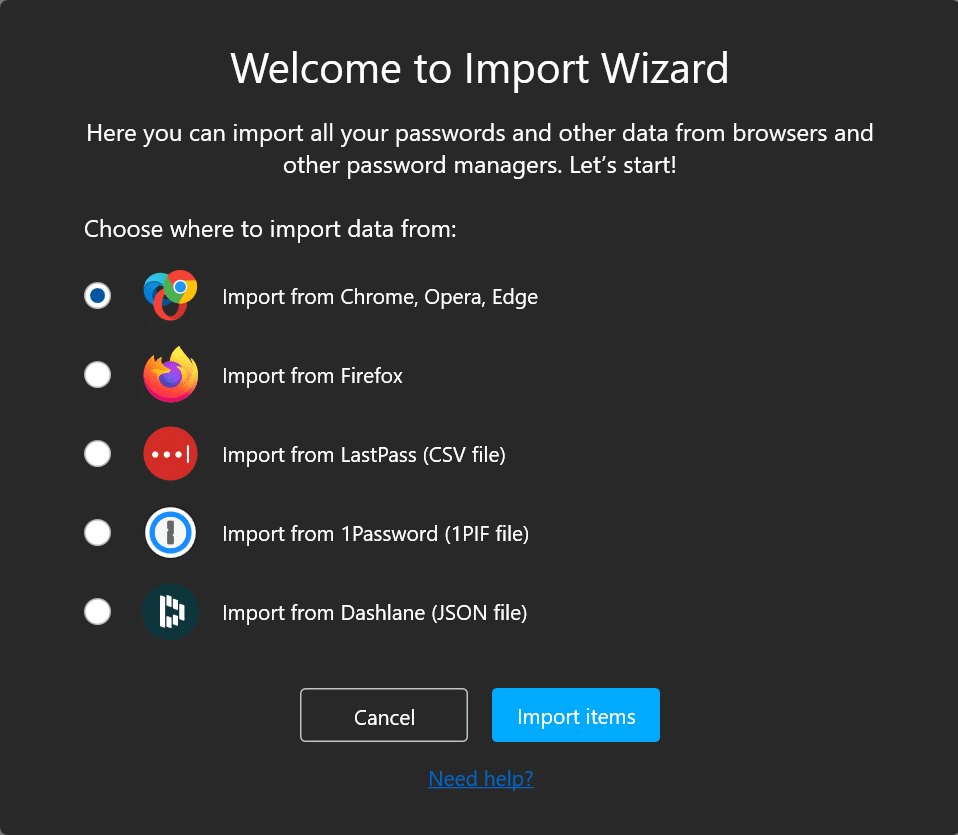 Passwarden import wizard