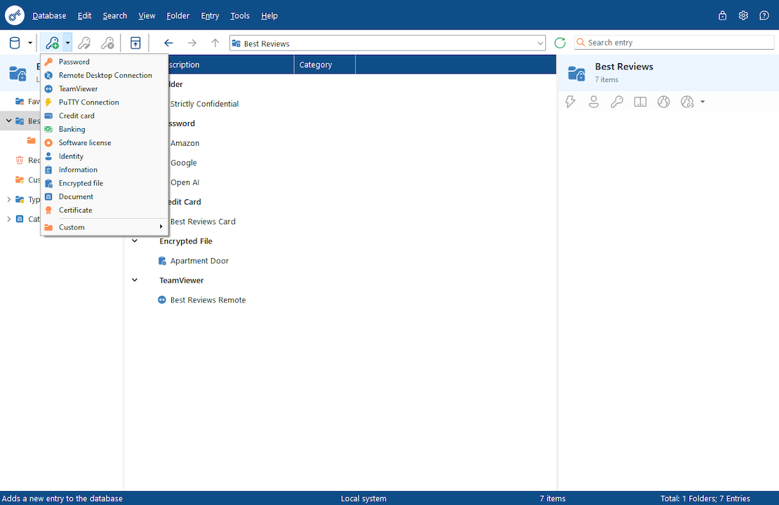 Password Depot entry types