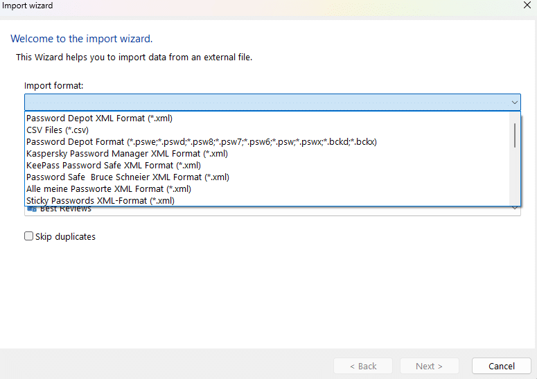 Password Depot import