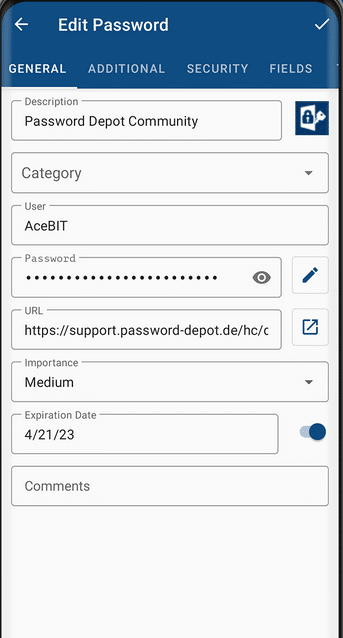 Password Depot mobile app interface