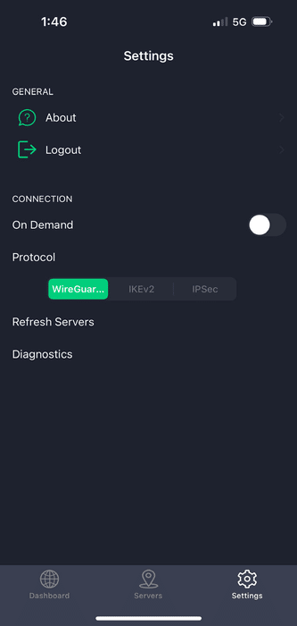 PC Matic VPN iOS settings