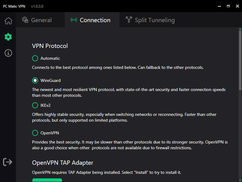 PC Matic VPN windows app protocols