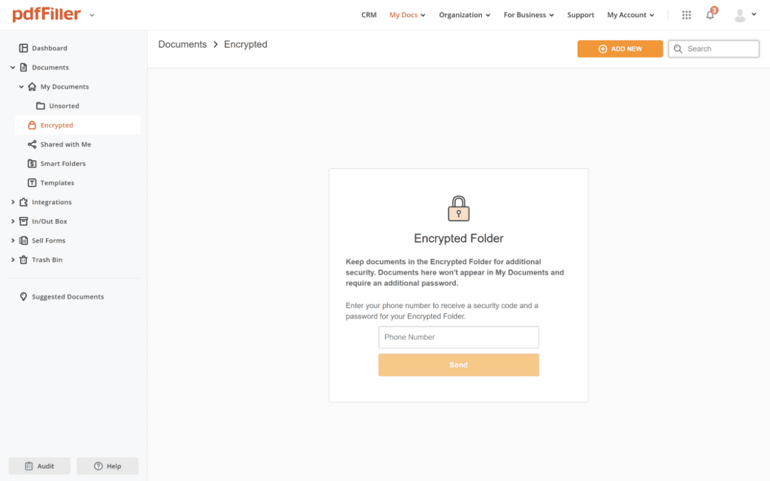 pdfFiller encrypted folder