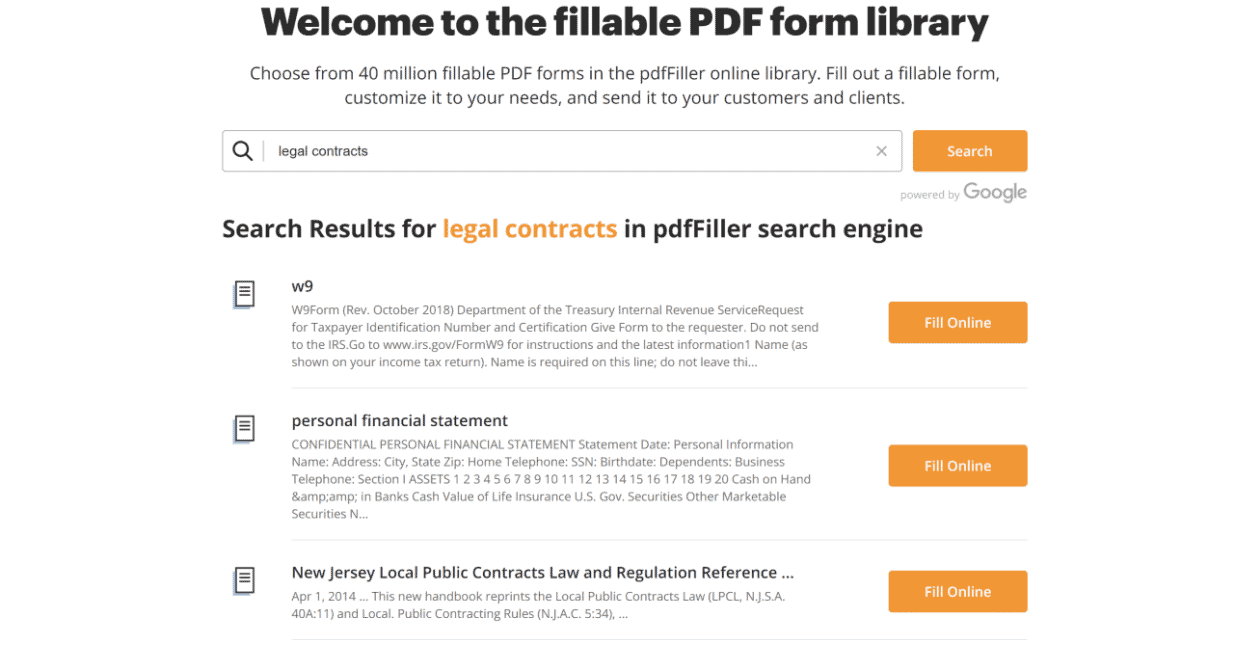 pdfFiller form library