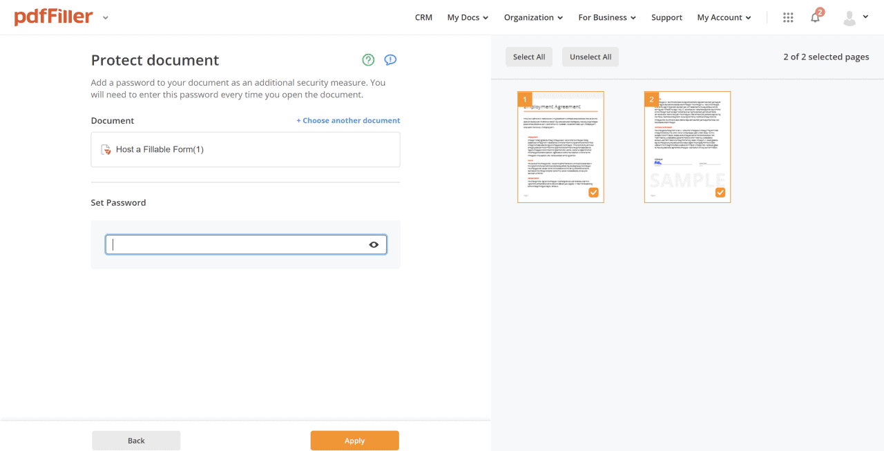 pdfFiller password protection