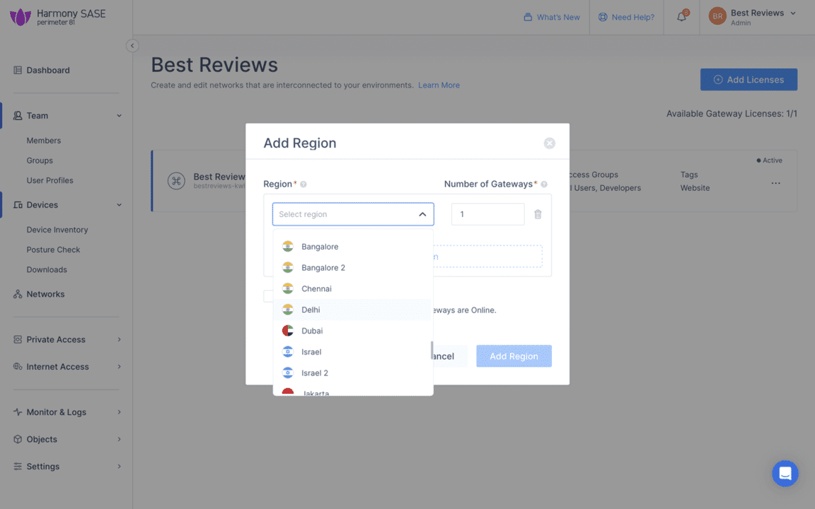 Perimeter 81 add region