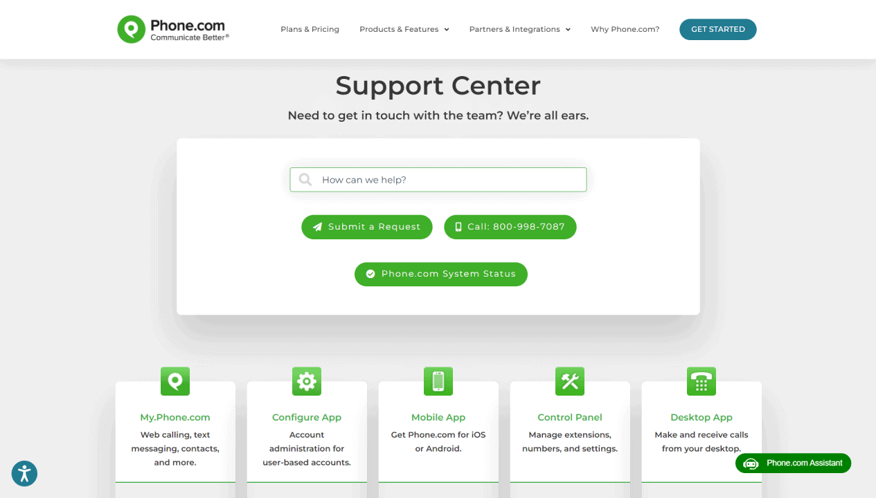 Phone.com support page