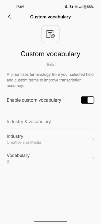 Plaud mobile app custom vocabulary