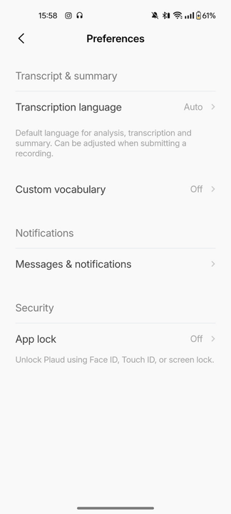 Plaud mobile app preferences