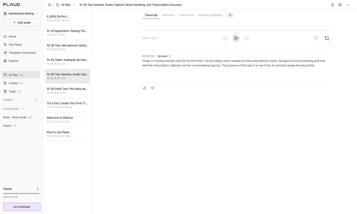 Plaud web app audio transcription