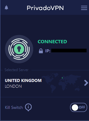 PrivadoVPN connected