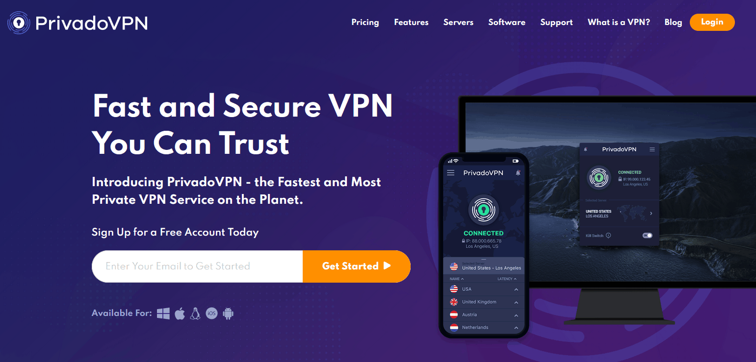 PrivadoVPN website