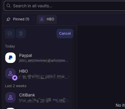 Proton pass pinned item