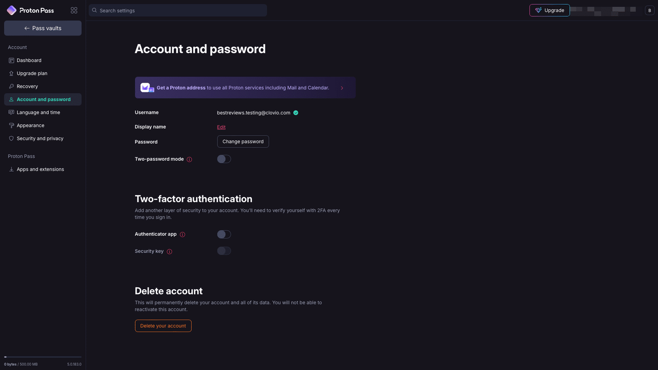 Proton Pass account management
