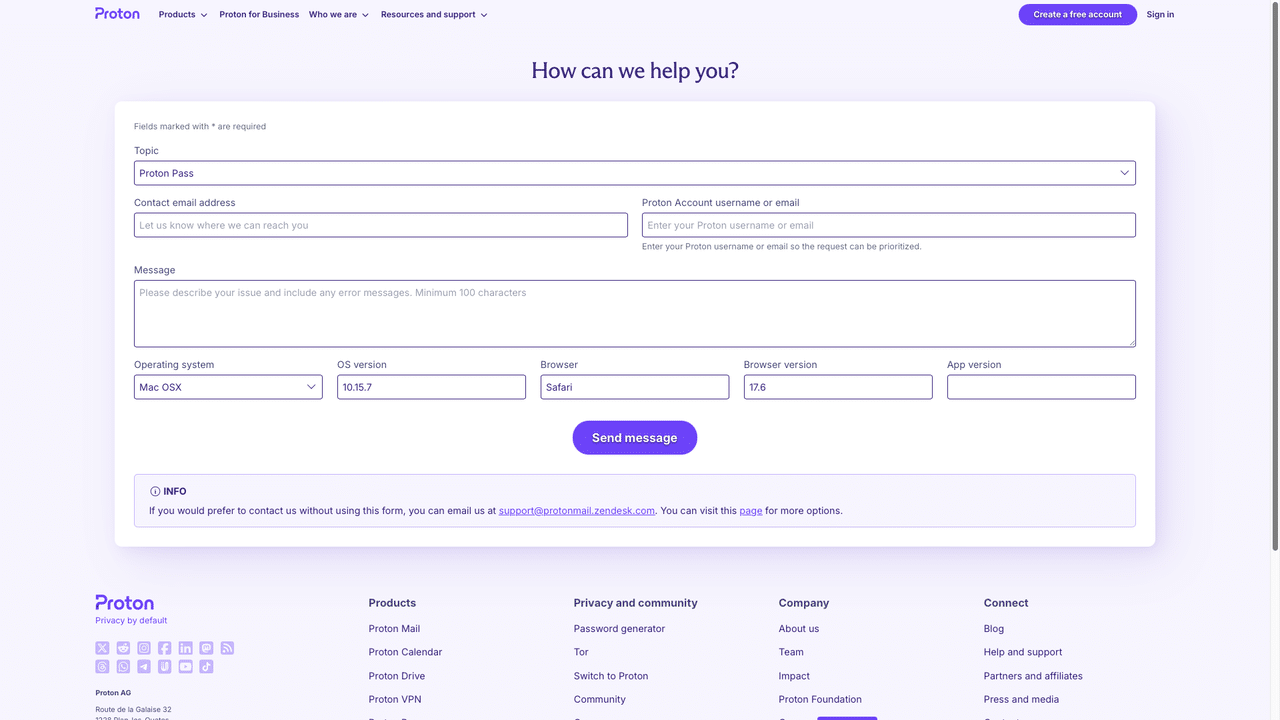Proton Pass email support