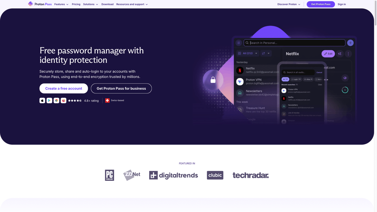 Proton Pass homepage