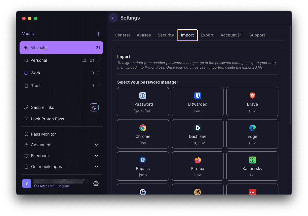 Proton Pass import