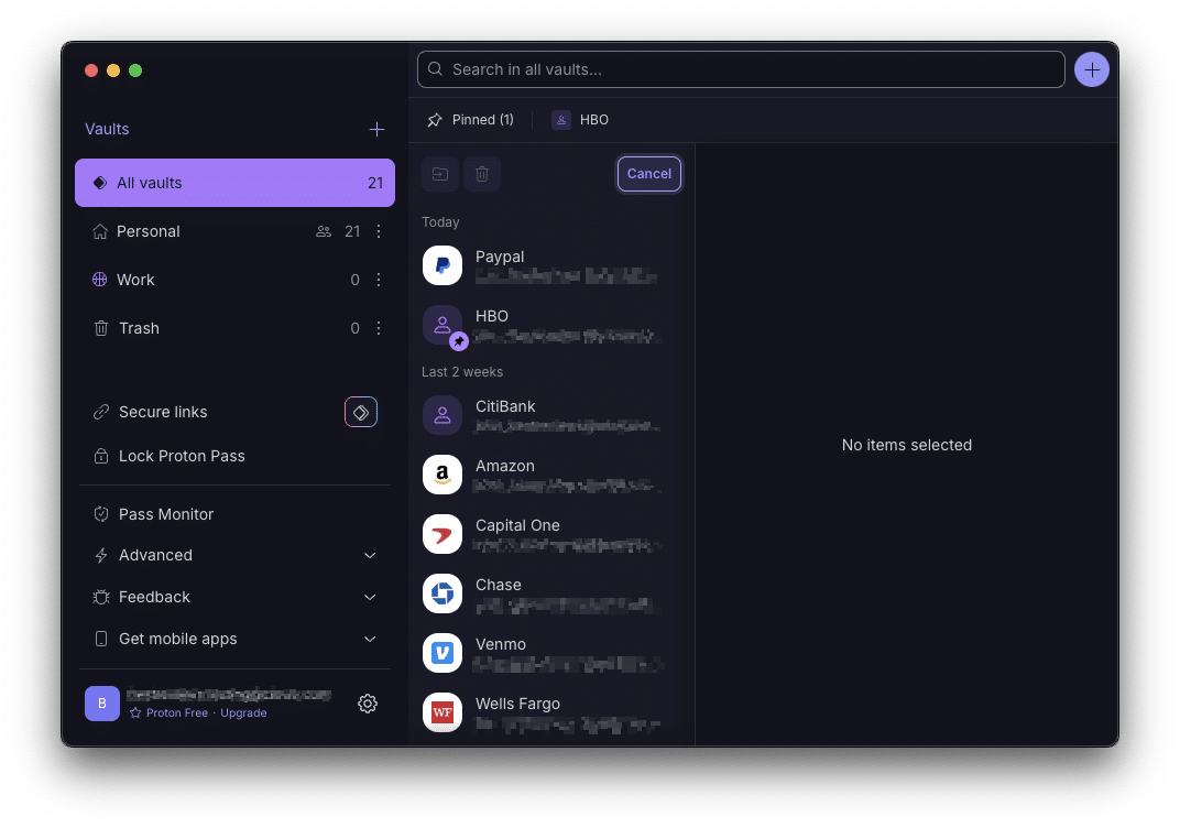 Proton Pass macos interface